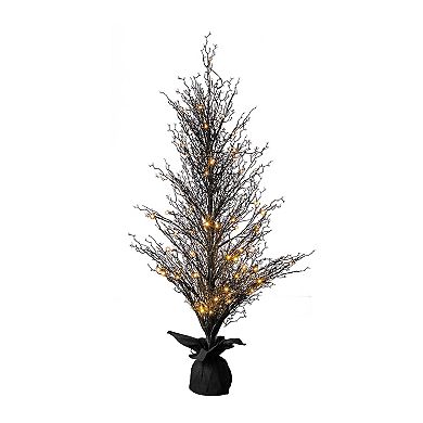 nearly natural 5-ft. Pre-Lit Halloween Black Twig Artificial Fall Tree in Burlap Planter