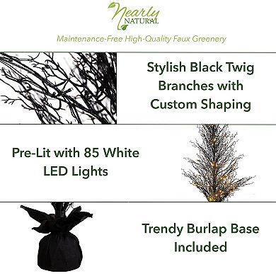 nearly natural 5-ft. Pre-Lit Halloween Black Twig Artificial Fall Tree in Burlap Planter