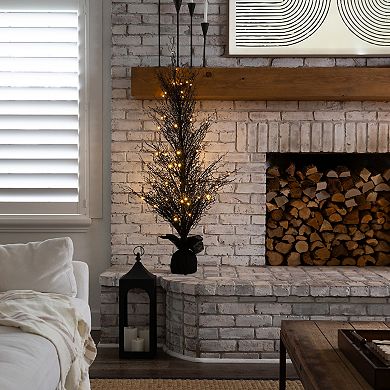 nearly natural 5-ft. Pre-Lit Halloween Black Twig Artificial Fall Tree in Burlap Planter