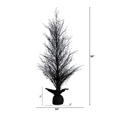 nearly natural 5-ft. Pre-Lit Halloween Black Twig Artificial Fall Tree in Burlap Planter
