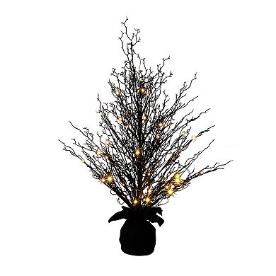 nearly natural 3-ft. Pre-Lit Halloween Black Twig Artificial Fall Tree in Burlap Planter