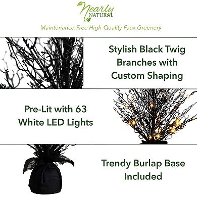 nearly natural 3-ft. Pre-Lit Halloween Black Twig Artificial Fall Tree in Burlap Planter