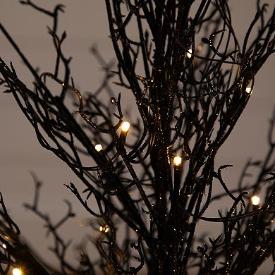 nearly natural 3-ft. Pre-Lit Halloween Black Twig Artificial Fall Tree in Burlap Planter