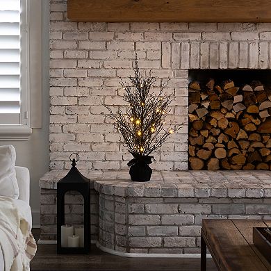 nearly natural 3-ft. Pre-Lit Halloween Black Twig Artificial Fall Tree in Burlap Planter