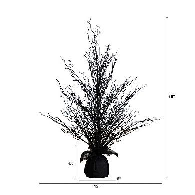 nearly natural 3-ft. Pre-Lit Halloween Black Twig Artificial Fall Tree in Burlap Planter