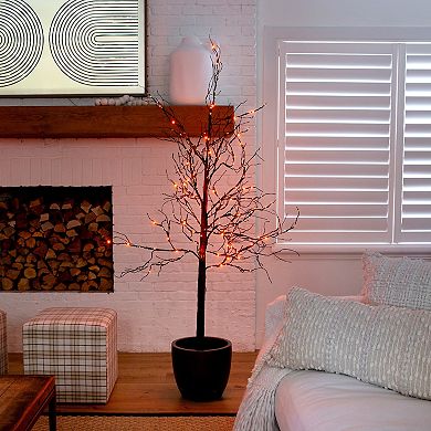 nearly natural 6-ft. Pre-Lit Halloween Deluxe Black Twig Artificial Fall Tree