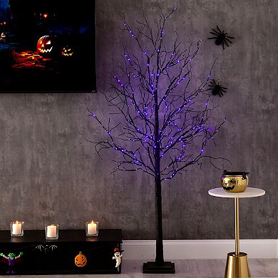 nearly natural 6-ft. Pre-Lit Halloween Deluxe Black Twig Artificial Fall Tree