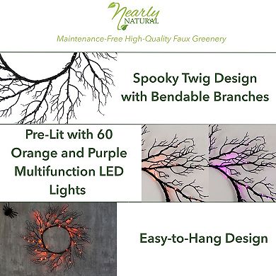 nearly natural 23-in. Pre-Lit Halloween Black Fall Wreath