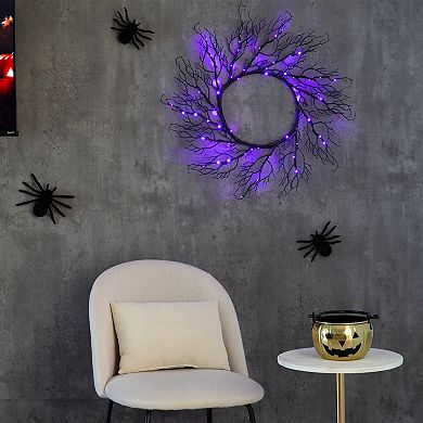 nearly natural 23-in. Pre-Lit Halloween Black Fall Wreath