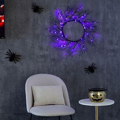 nearly natural 23-in. Pre-Lit Halloween Black Fall Wreath