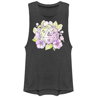Juniors' Dungeons & Dragons Watercolor Foral Dice Graphic Tank Top