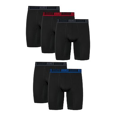 Men's Hanes Moves Ultimate 4+1 Bonus Pack Anti-Chafe 8" Long Leg Boxer Briefs with X-Temp