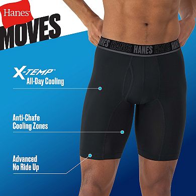 Men's Hanes Moves Ultimate 4+1 Bonus Pack Anti-Chafe 8" Long Leg Boxer Briefs with X-Temp