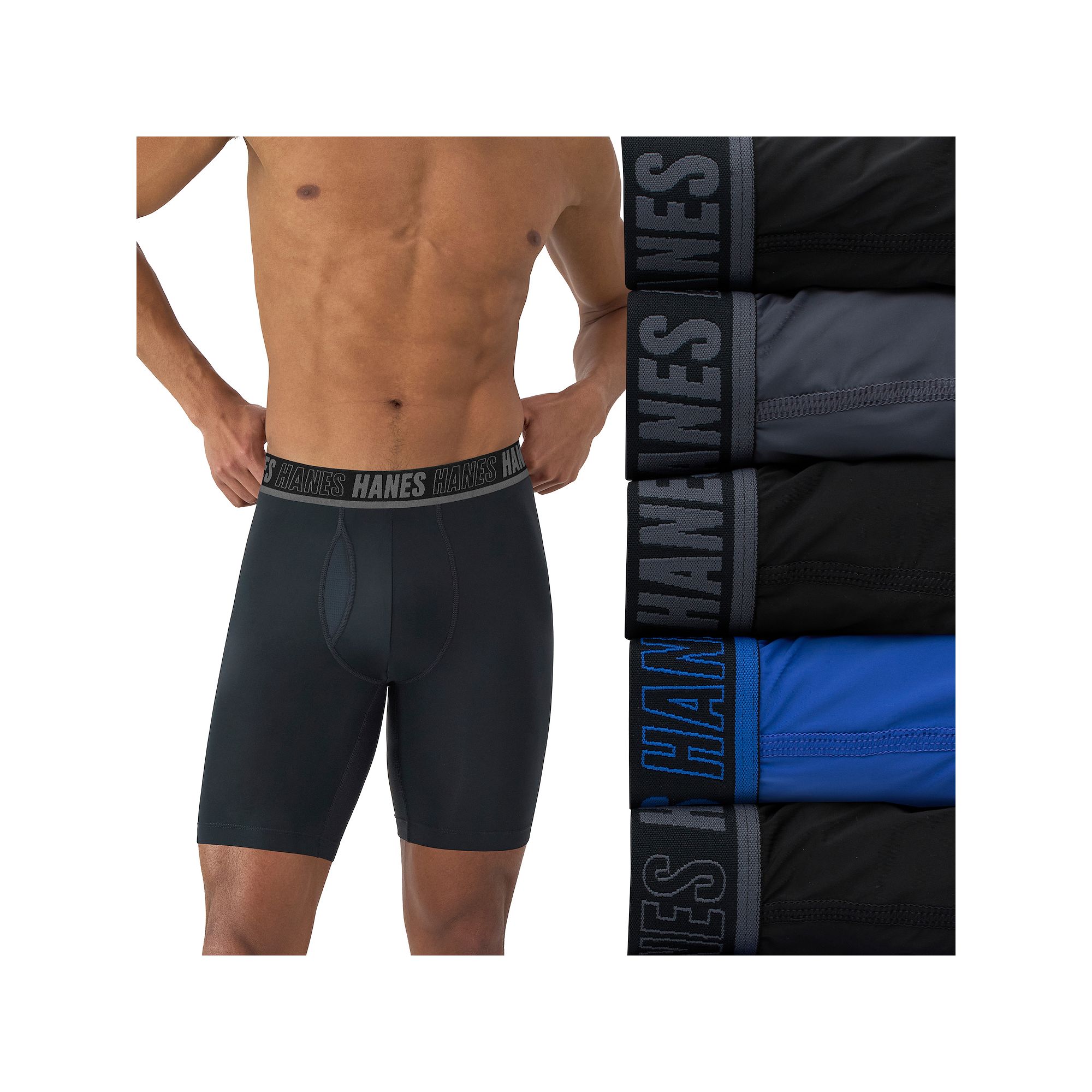 Hanes Moves Ultimate Men’s 4+1 Bonus Pack Anti-Chafe Long Leg Boxer Brief
