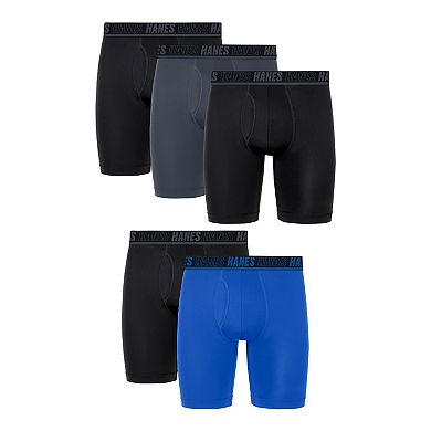 Hanes Moves Ultimate Men’s 4+1 Bonus Pack Anti-Chafe Long Leg Boxer Brief Underwear Total Support Pouch X-Temp 8”