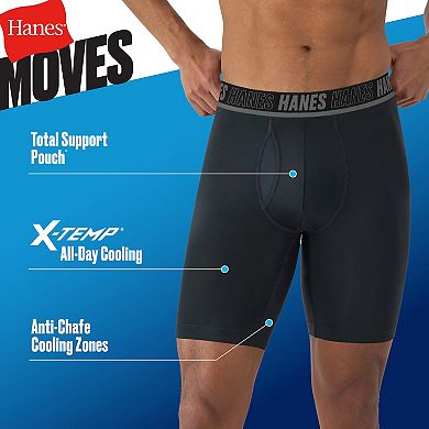Hanes Moves Ultimate Men’s 4+1 Bonus Pack Anti-Chafe Long Leg Boxer Brief Underwear Total Support Pouch X-Temp 8”