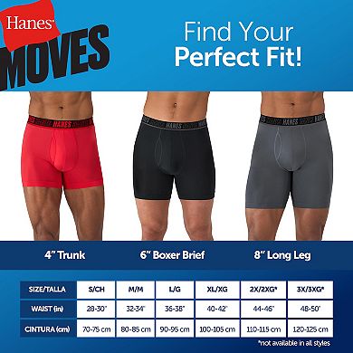 Hanes Moves Ultimate Men’s 4+1 Bonus Pack Anti-Chafe Long Leg Boxer Brief Underwear Total Support Pouch X-Temp 8”