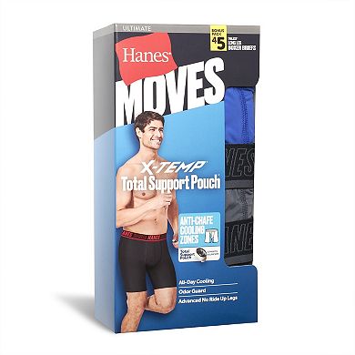 Hanes Moves Ultimate Men’s 4+1 Bonus Pack Anti-Chafe Long Leg Boxer Brief Underwear Total Support Pouch X-Temp 8”