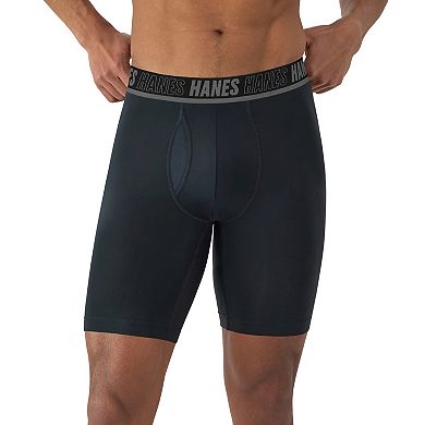Hanes Moves Ultimate Men’s 4+1 Bonus Pack Anti-Chafe Long Leg Boxer Brief Underwear Total Support Pouch X-Temp 8”