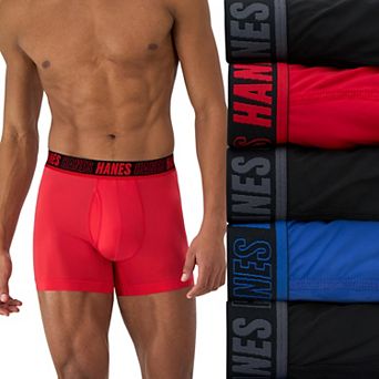 Men's Hanes Moves Ultimate 4+1 Bonus Pack Anti-Chafe 4" Trunk Underwear with Total Support Pouch and X-Temp