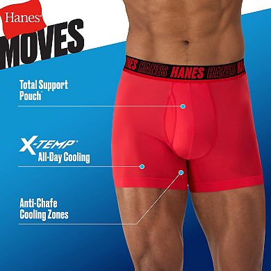 Men's Hanes Moves Ultimate 4+1 Bonus Pack Anti-Chafe 4" Trunk Underwear with Total Support Pouch and X-Temp