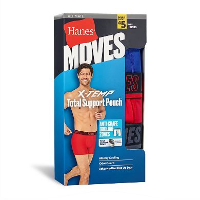 Men's Hanes Moves Ultimate 4+1 Bonus Pack Anti-Chafe 4" Trunk Underwear with Total Support Pouch and X-Temp