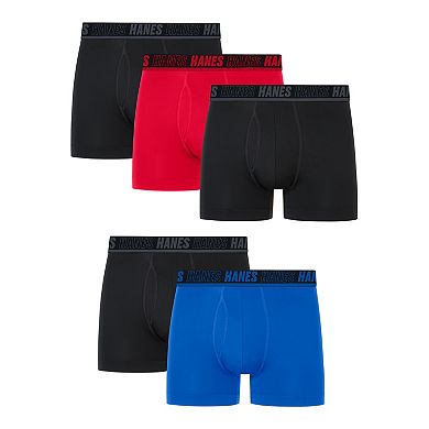 Men's Hanes Moves Ultimate 4+1 Bonus Pack Anti-Chafe 4" Trunk Underwear with Total Support Pouch and X-Temp