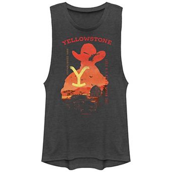 Juniors' Yellowstone Cowboy Sunset Graphic Tank Top