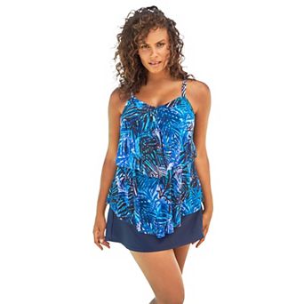 Swim 365 Women's Plus Size Mesh Double-tier Tankini Top