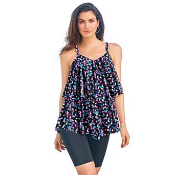 Swim 365 Women's Plus Size Mesh Double-tier Tankini Top