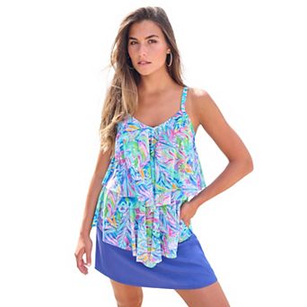 Swim 365 Women's Plus Size Mesh Double-Tier Tankini Top