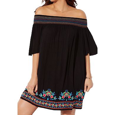 Swim 365 Women's Plus Size Off-The-Shoulder Cover Up