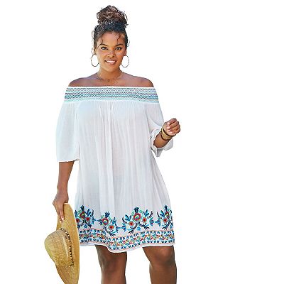 off the shoulder dress cover up Sheer Crochet Off-Shoulder Cover-Up Dress