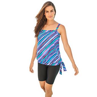 Swim 365 Women's Plus Size Blouson Tankini Top With Adjustable Straps