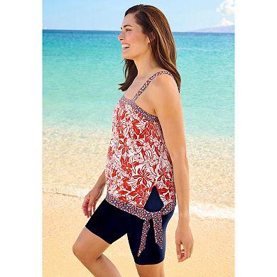 Swim 365 Women's Plus Size Blouson Tankini Top With Adjustable Straps