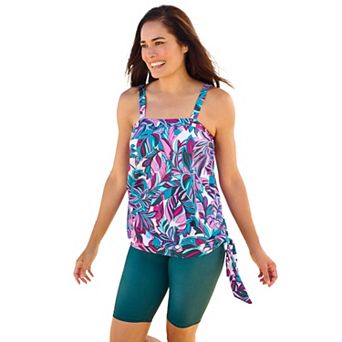 Swim 365 Women's Plus Size Blouson Tankini Top With Adjustable Straps