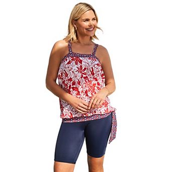 Swim 365 Women's Plus Size Blouson Tankini Top With Adjustable Straps