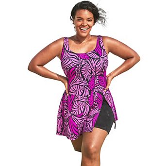 Swim 365 Women's Plus Size Side-Slit Swim Dress