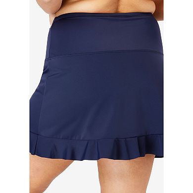 Swim 365 Women's Plus Size Ruffle-Trim Swim Skirt With Built-In Tummy Control Brief