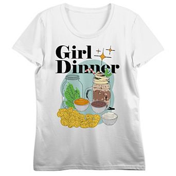 Juniors' Girl Dinner Pickles & Chips Graphic Tee
