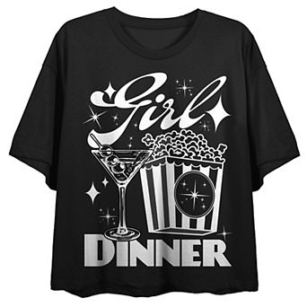 Juniors' Girl Dinner Martini & Popcorn Graphic Tee