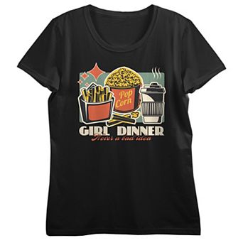 Juniors' Girl Dinner French Fries, Popcorn & Coffee Graphic Tee