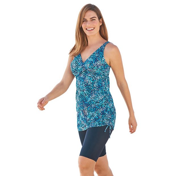 Swim 365 Longer-Length Side-Tie Tankini Top - 16, Blue Swirl Dot