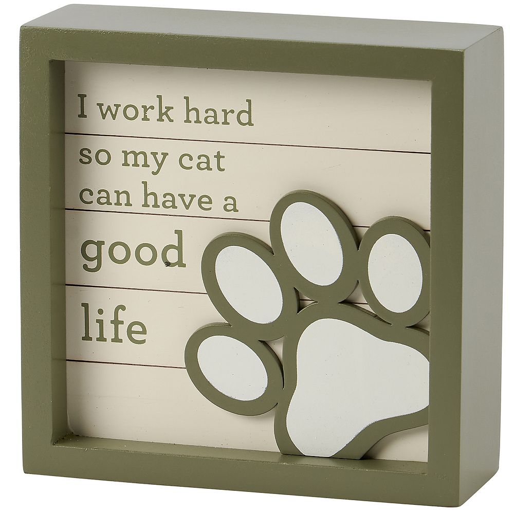 By Kathy Cat Slat Box Sign Table Decor