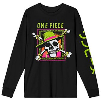 Juniors' One Piece Neon Skull Long Sleeve Graphic Tee