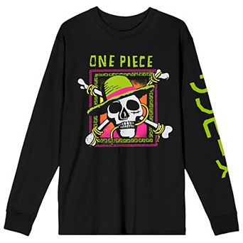 Juniors' One Piece Neon Skull Long Sleeve Graphic Tee