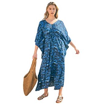 Swim 365 Women's Plus Size Ruched Caftan Cover Up