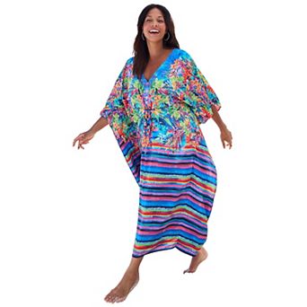 Swim 365 Women's Plus Size Ruched Caftan Cover Up