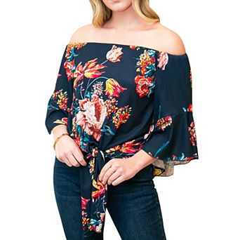 Women's Trumpet Sleeve Tie-front Blouse