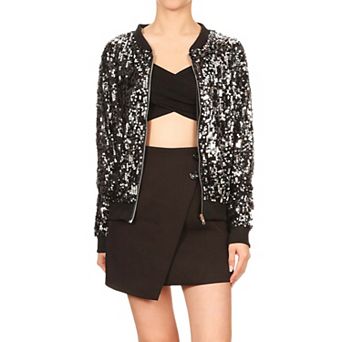 Women's Striped Metallic Sequin Varsity Jacket